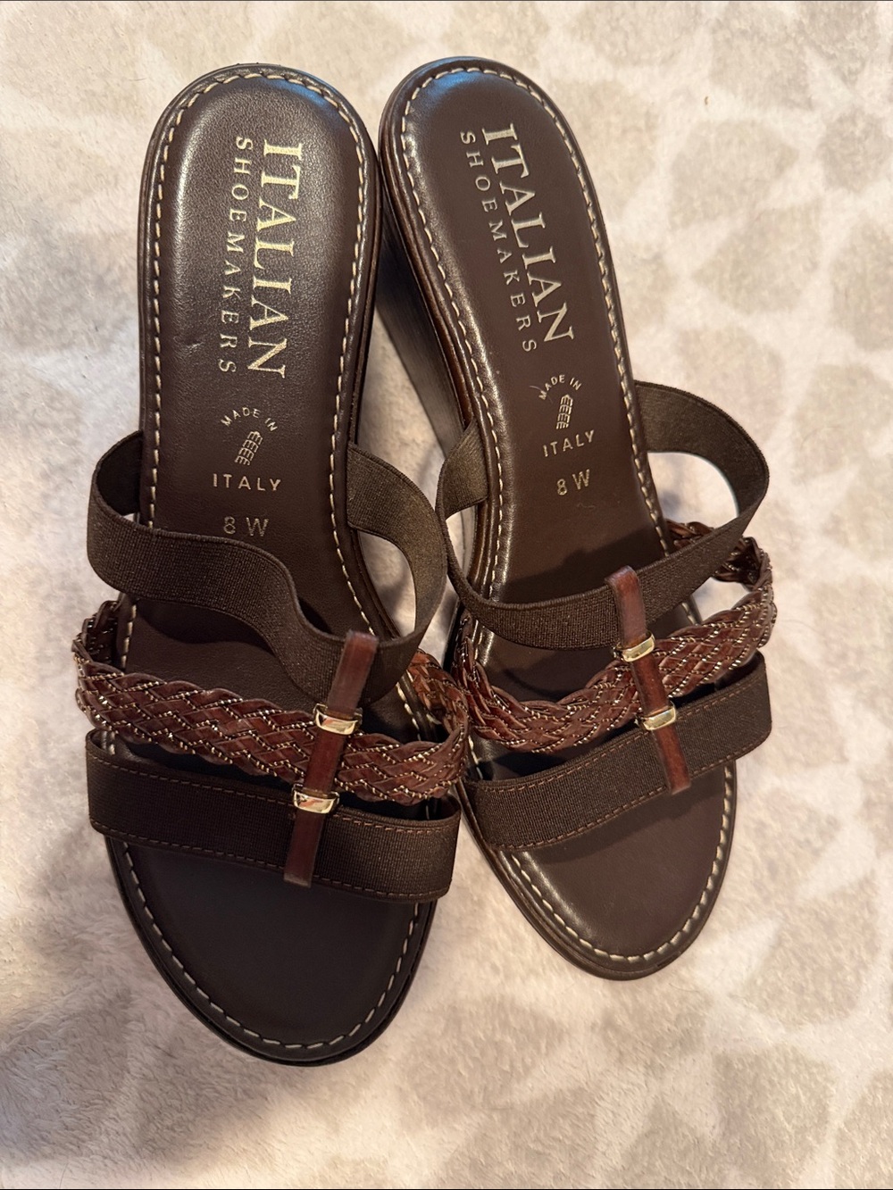 Italian Shoemakers Brown Braided Strap Slide Heels